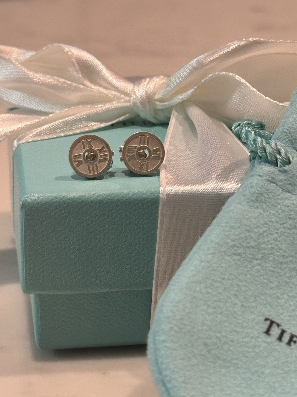 Tiffany & Co. Atlas Stud Circle Sterling Silver Earrings New W/Box, Pouch & Bow!